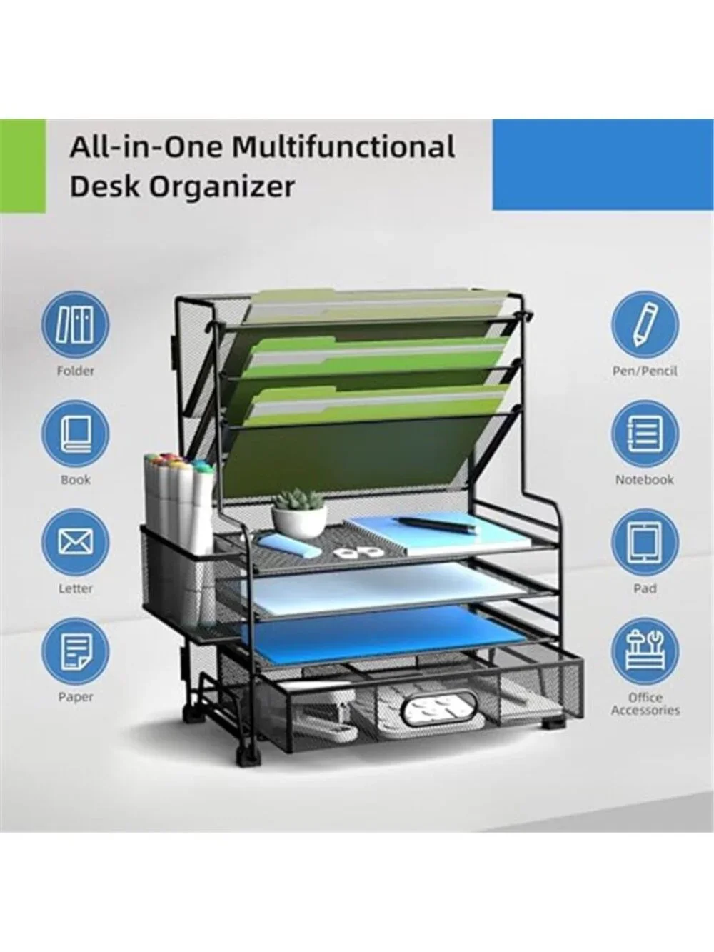 Desk Organizer File Tray Multi Tier Paper Holder Office Supply Storage Rack
